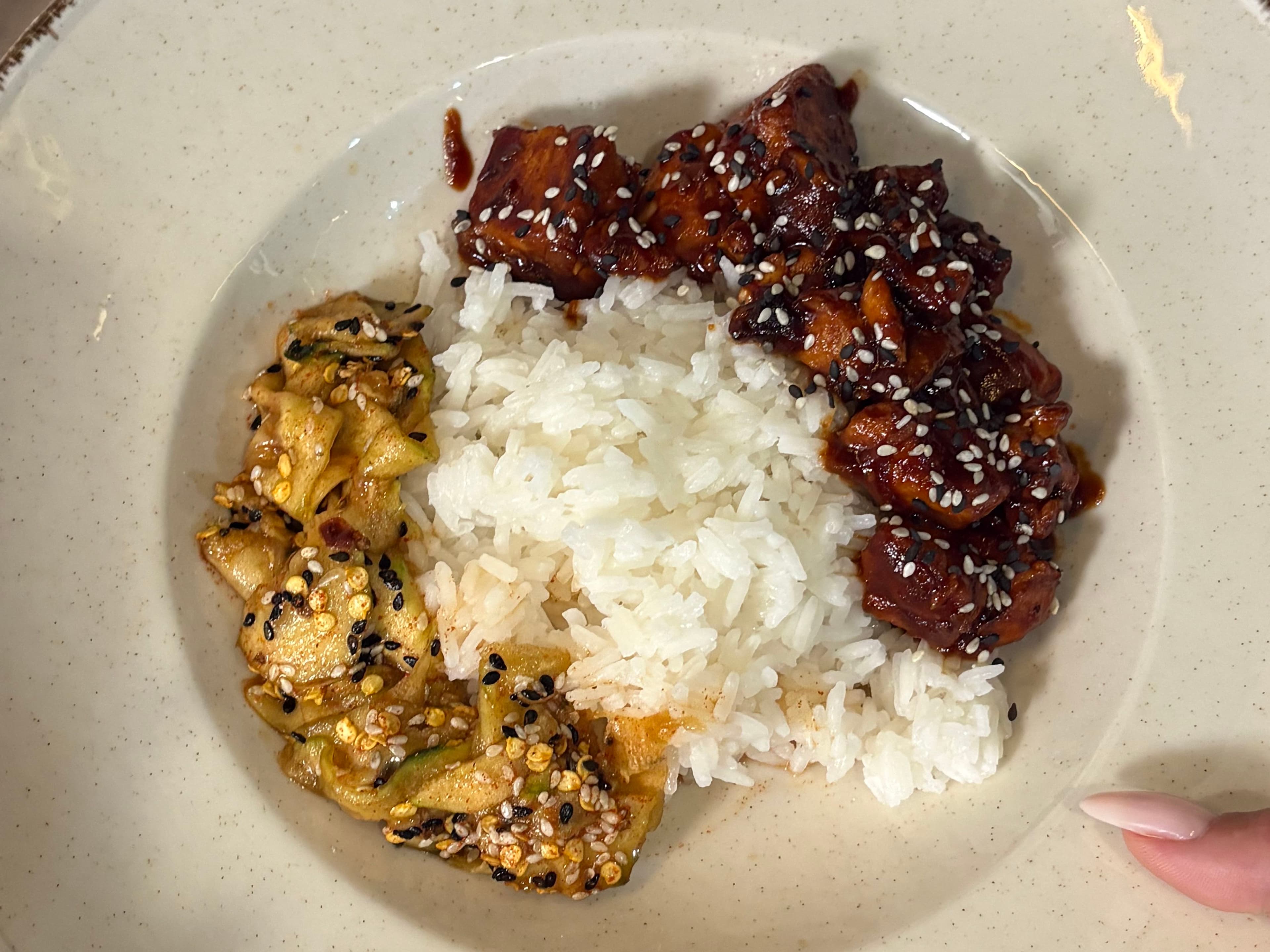 Teriyaki Glazed Salmon with Thai Jasmine Rice and Spicy Cucumber Salad