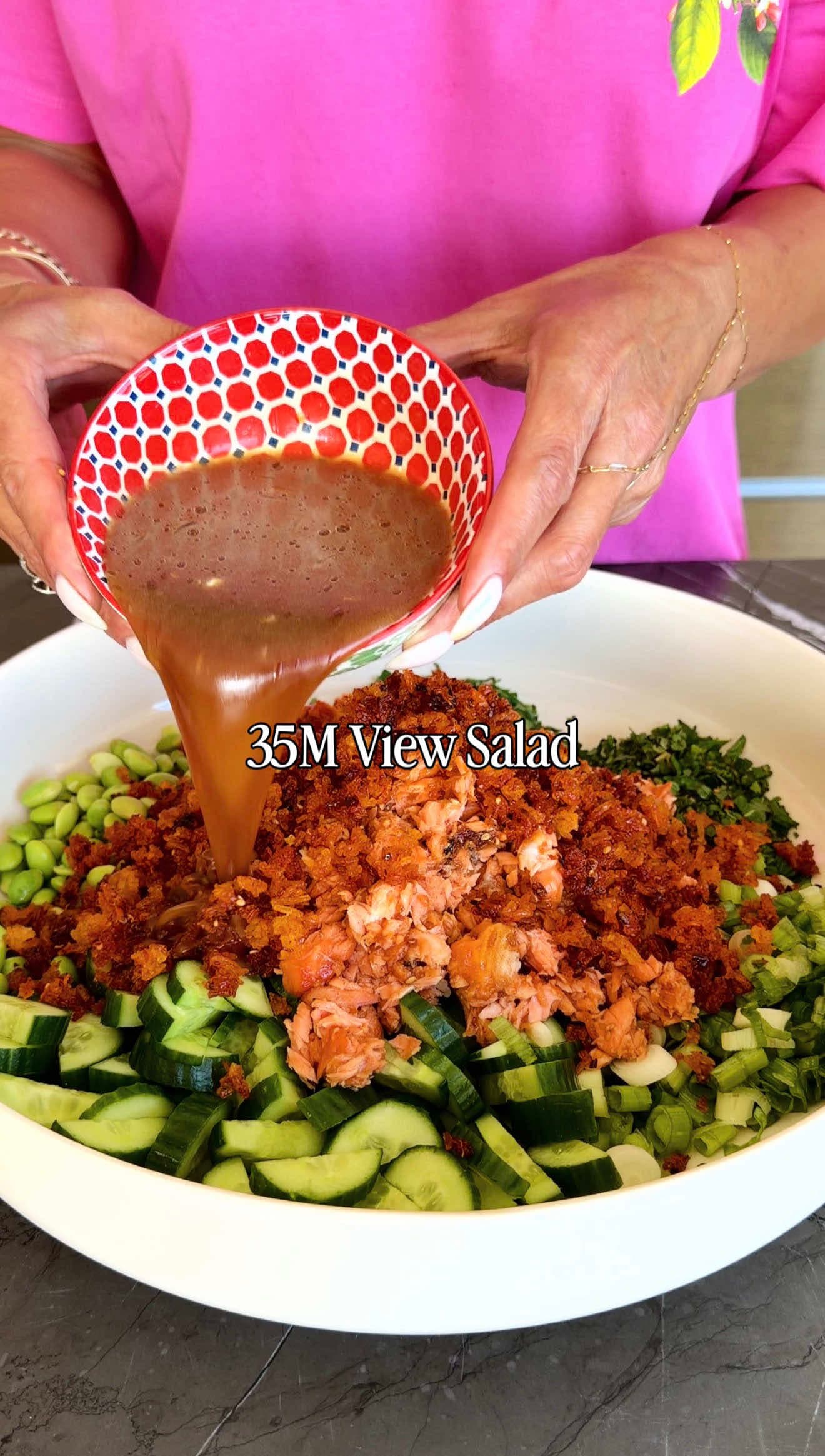 Crispy Rice Nam Khao Salad with Teriyaki Salmon