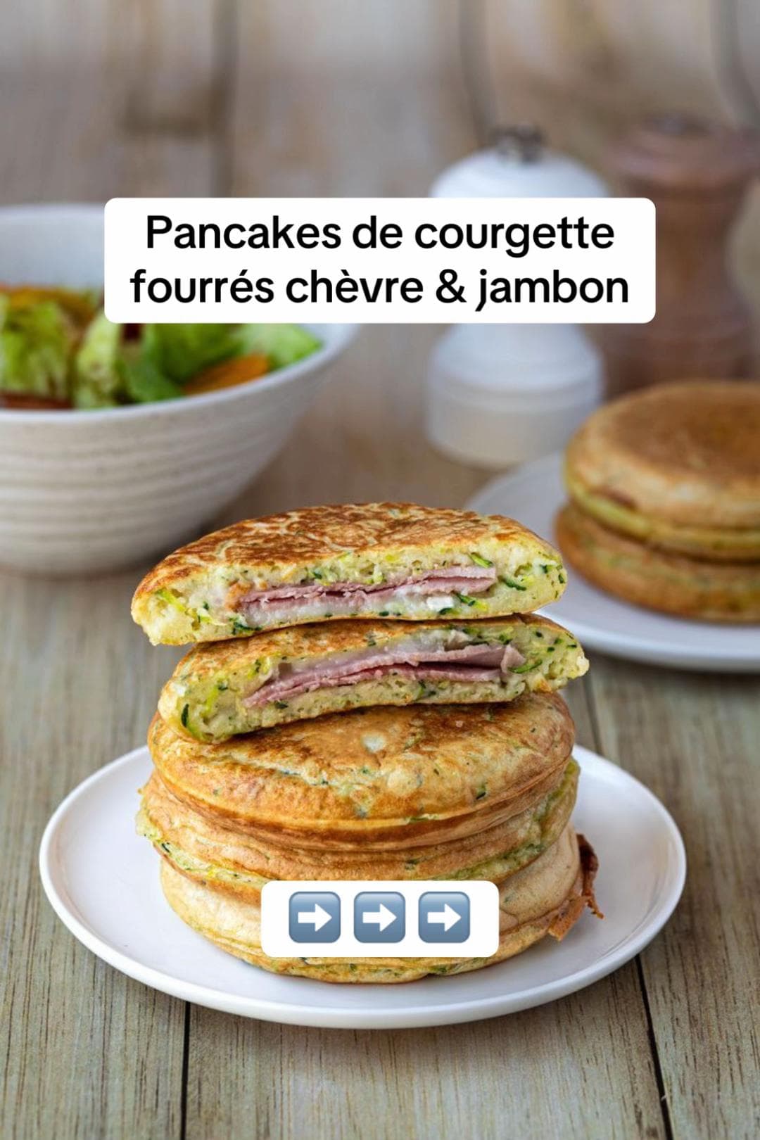 Pancakes salés courgette, chèvre et jambon