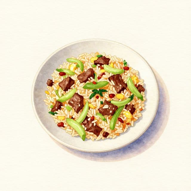 Beef and Celery Fried Rice with Egg