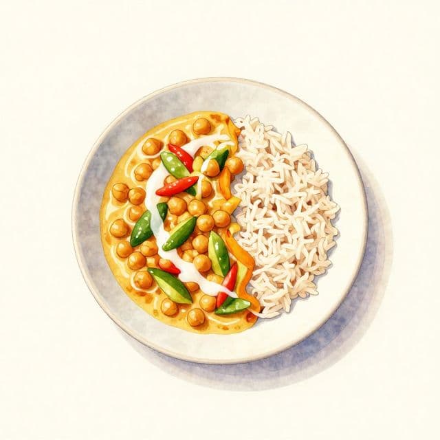 Chickpea and Vegetable Curry with Coconut Milk over Brown Rice