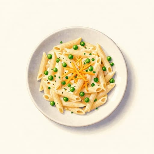 Creamy Garlic Penne with Peas and Cheddar