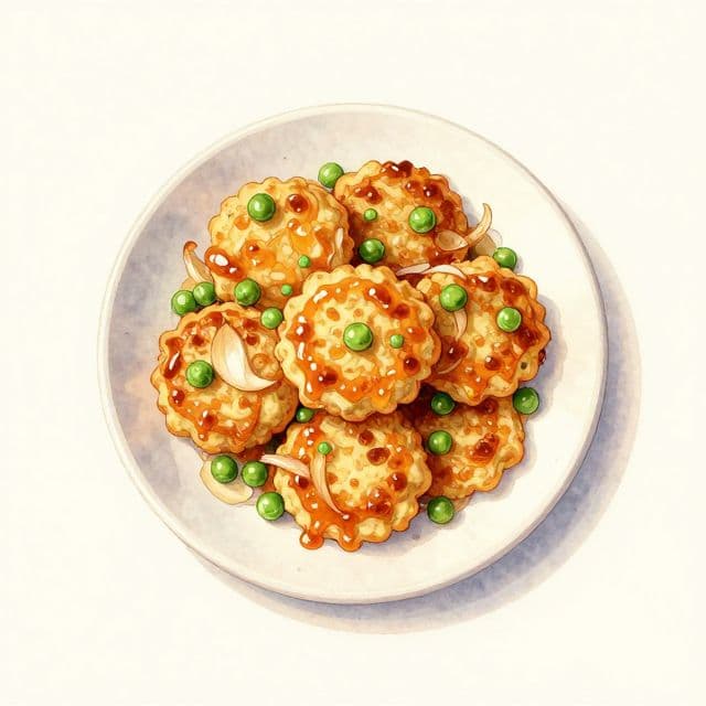 Crispy Onion-Pea Bean Fritters with Honey Glaze