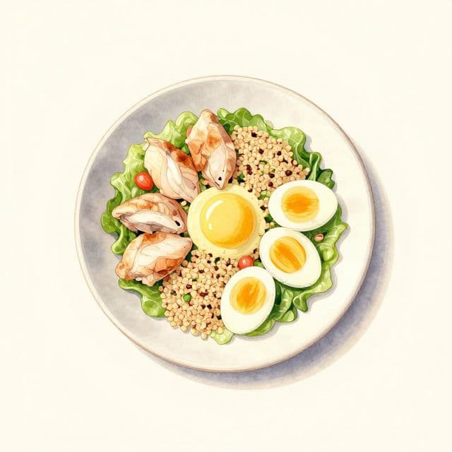 Ensalada templada de pollo, quinoa y huevo