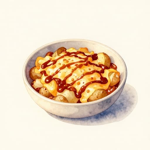 Loaded Potato Cheese Bake with Barbecue Drizzle
