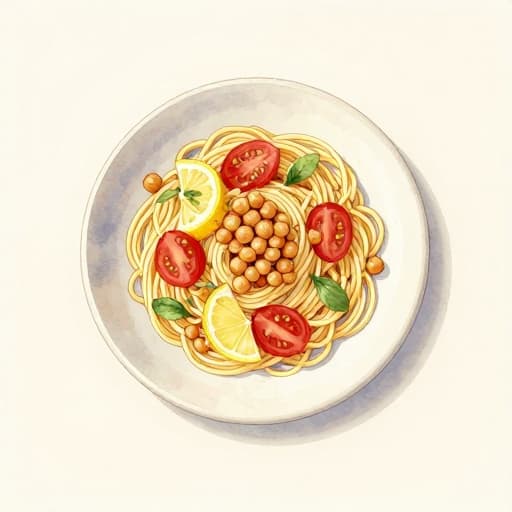 Oil-Free Lemon-Garlic Pasta with Tomatoes and Chickpeas