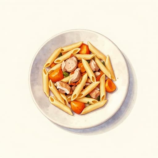 Paste penne cu piept de pui și morcovi