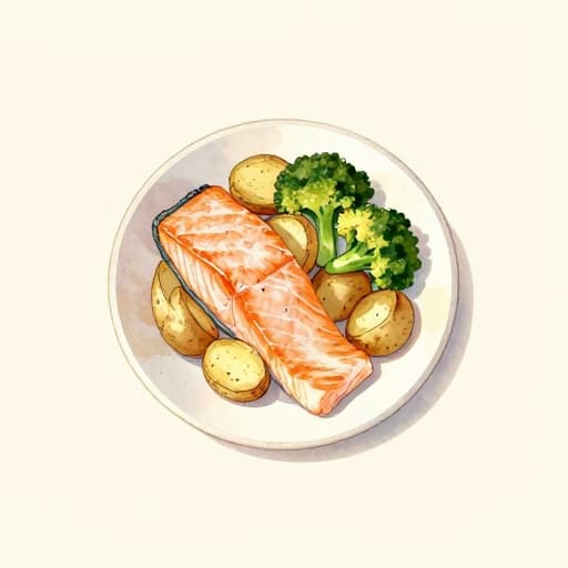Salmon with Roasted Potatoes and Broccoli