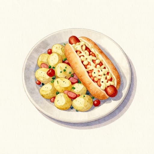 Simple Potato Salad in Hot Dog Rolls
