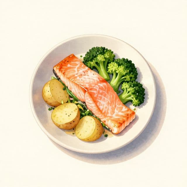 No Oven Salmon with Potatoes and Broccoli