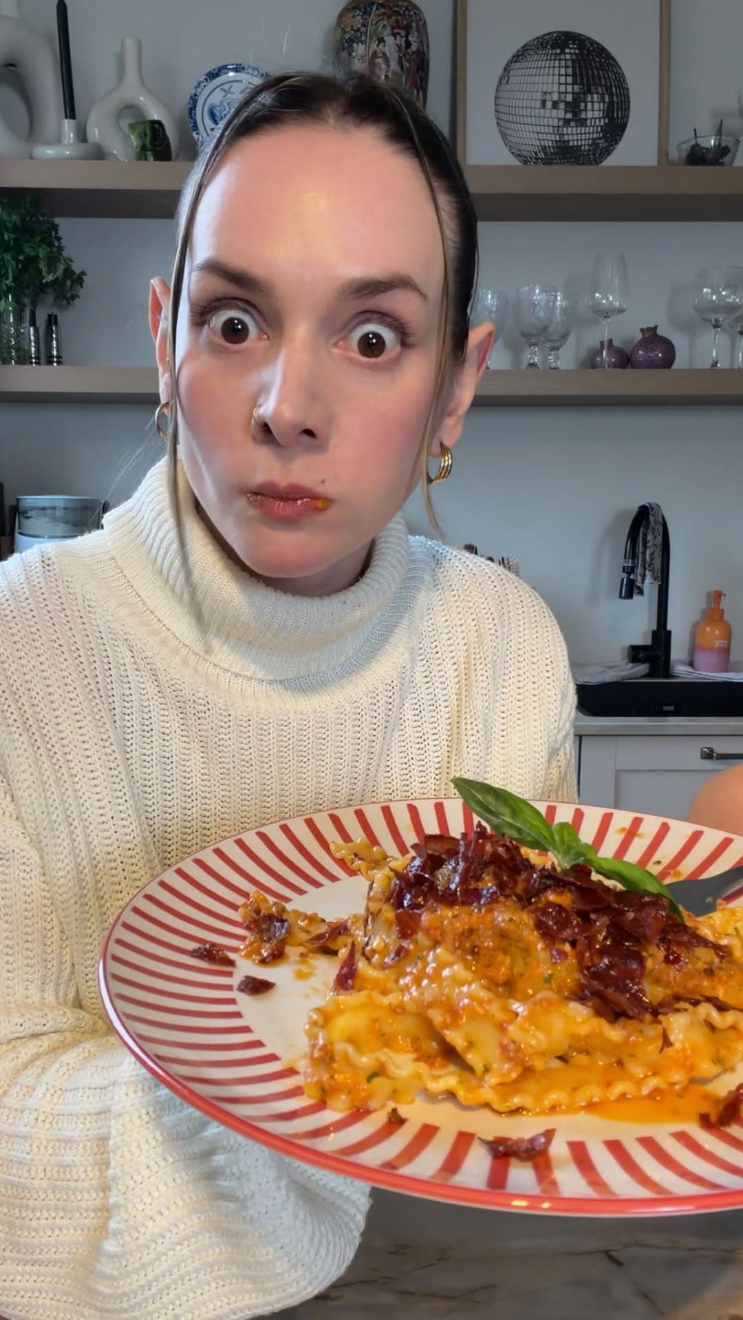 Pasta with Red Pesto & Crispy Bacon