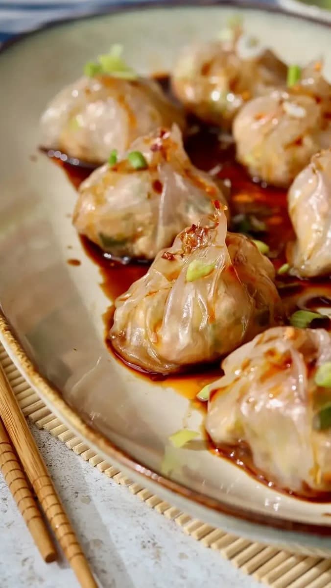 Spicy Hoisin Salmon Dumplings with Rice Paper