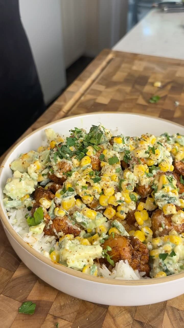 High Protein Street Corn Chicken Bowl
