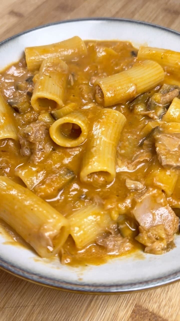 Creamy Rigatoni with Roasted Tomatoes, Eggplant and Tuna