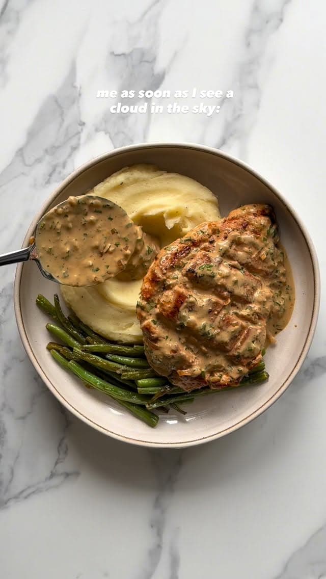 Creamy Garlic Parmesan Chicken with Mash and Greens