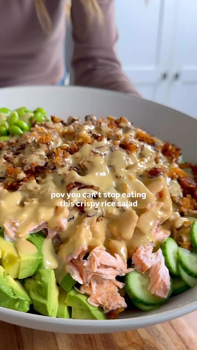 Crispy Rice Salmon Salad with Creamy Lemon-Cumin Dressing