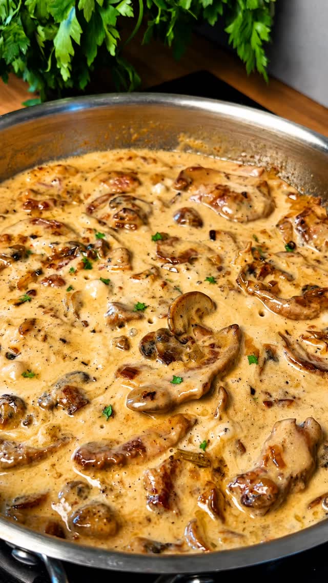 Pork Tenderloin with Creamy Mushroom Brandy Sauce