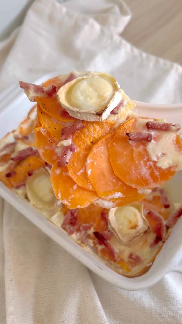Gratin de patate douce, bacon & chèvre