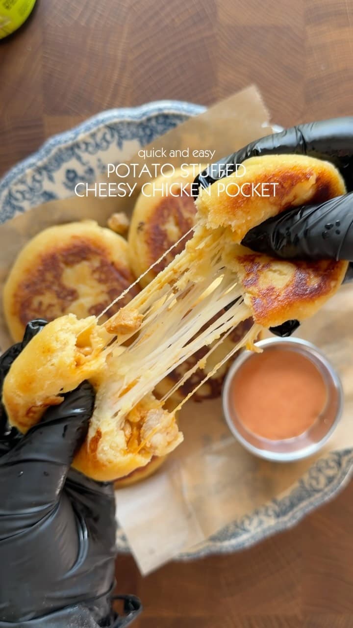 Cheese and Chicken Stuffed Potato Bread Pockets