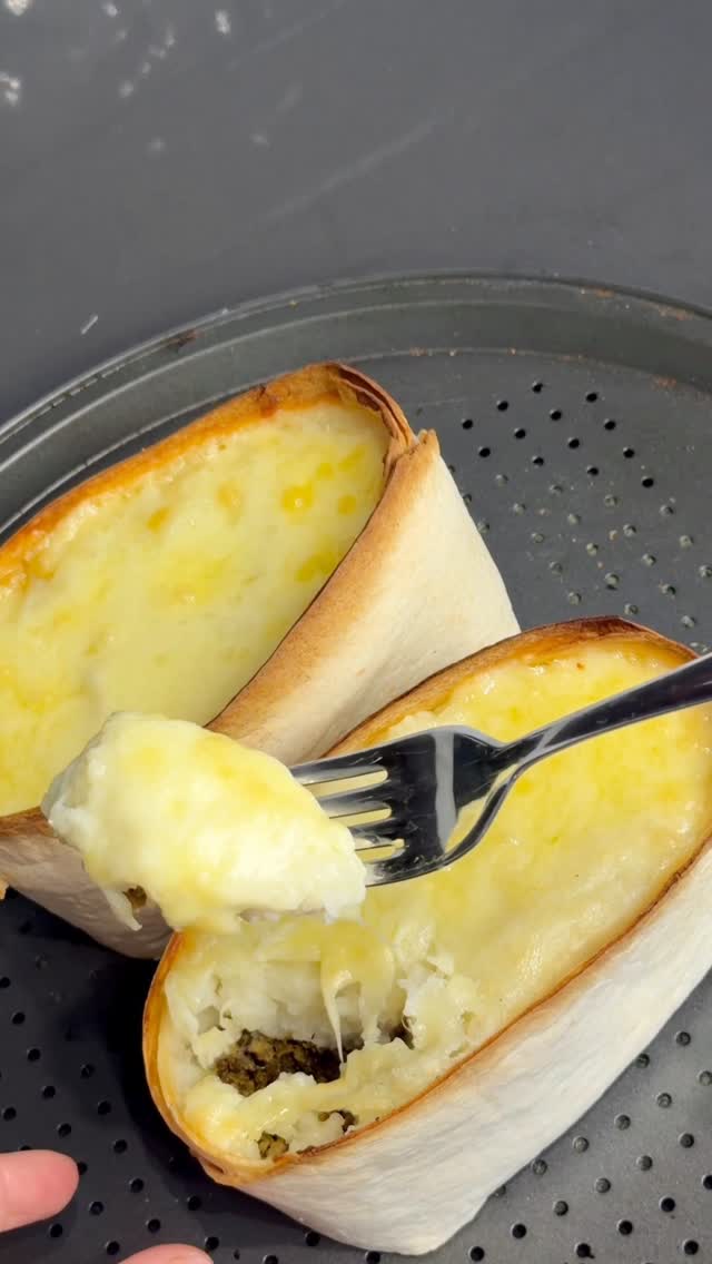 Tortilla with Mashed Potatoes, Minced Meat and Cheese