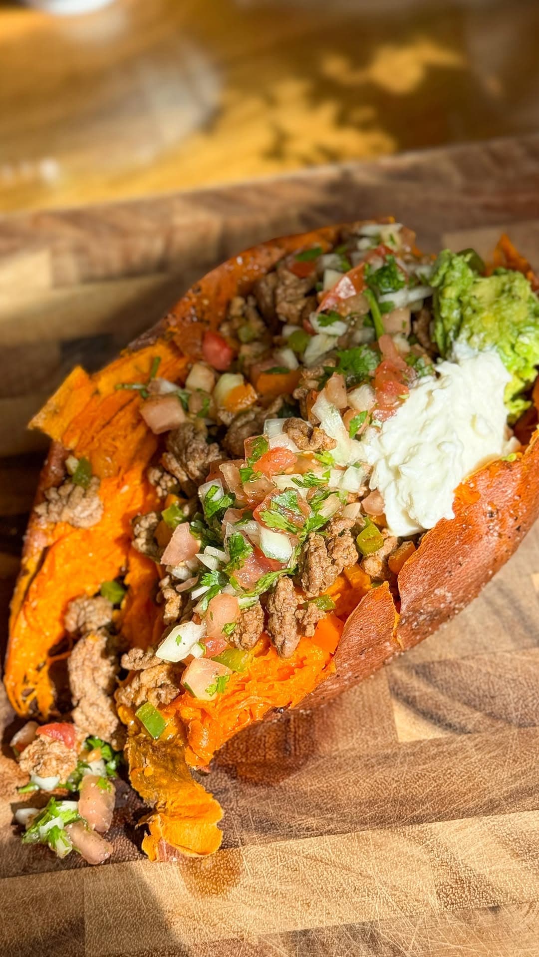 Loaded Sweet Potato with Ground Beef and Greek Yogurt