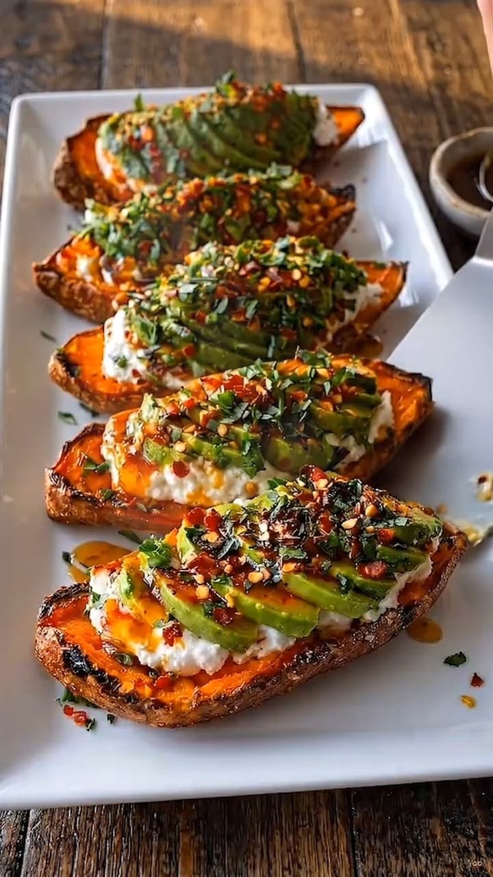 Loaded Sweet Potato Skins with Whipped Feta & Chili Honey