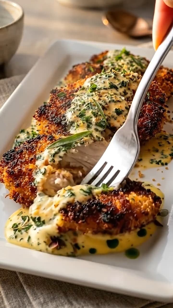Crispy Parmesan Chicken with Creamy Garlic Sauce