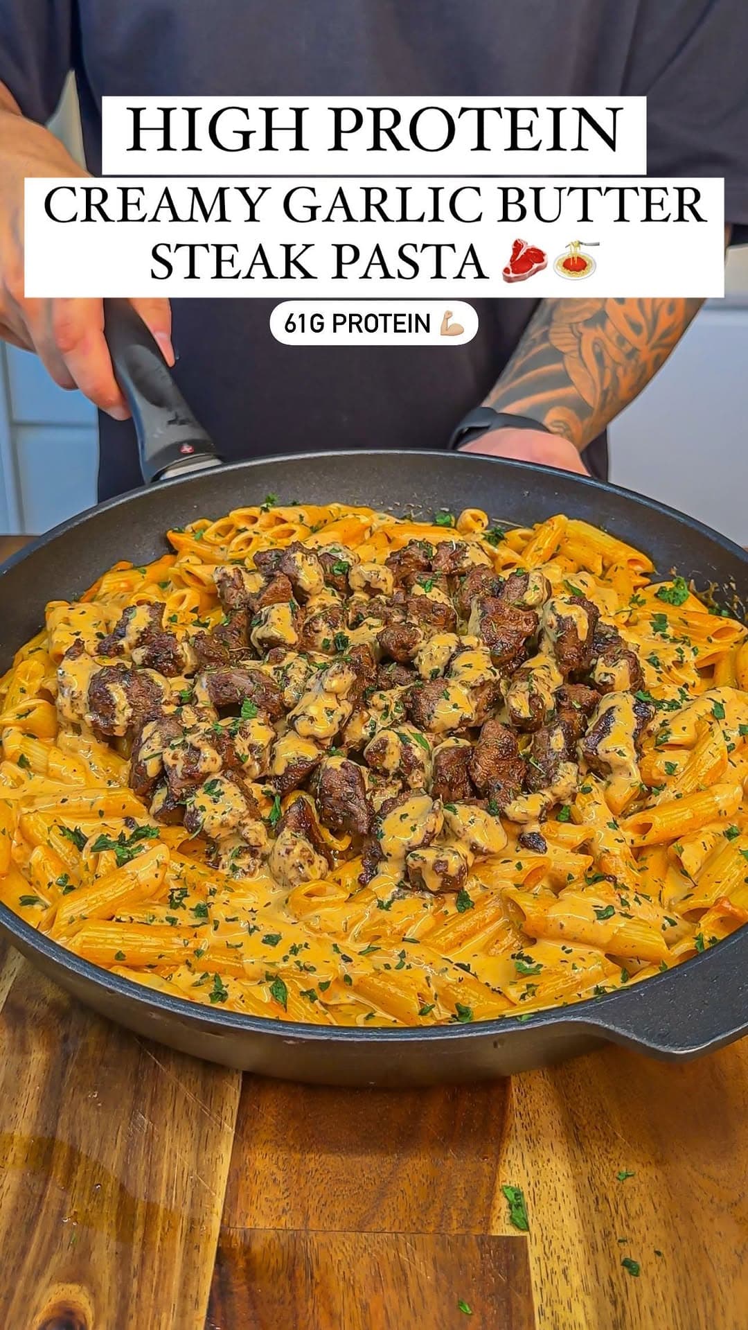 High Protein Creamy Garlic Steak Pasta
