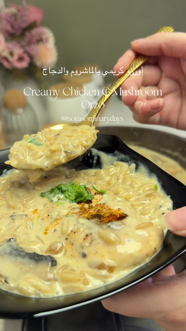 Orzo crémeux aux champignons et poulet