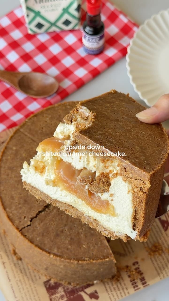 Fully Crusted Upside Down Salted Caramel Cheesecake