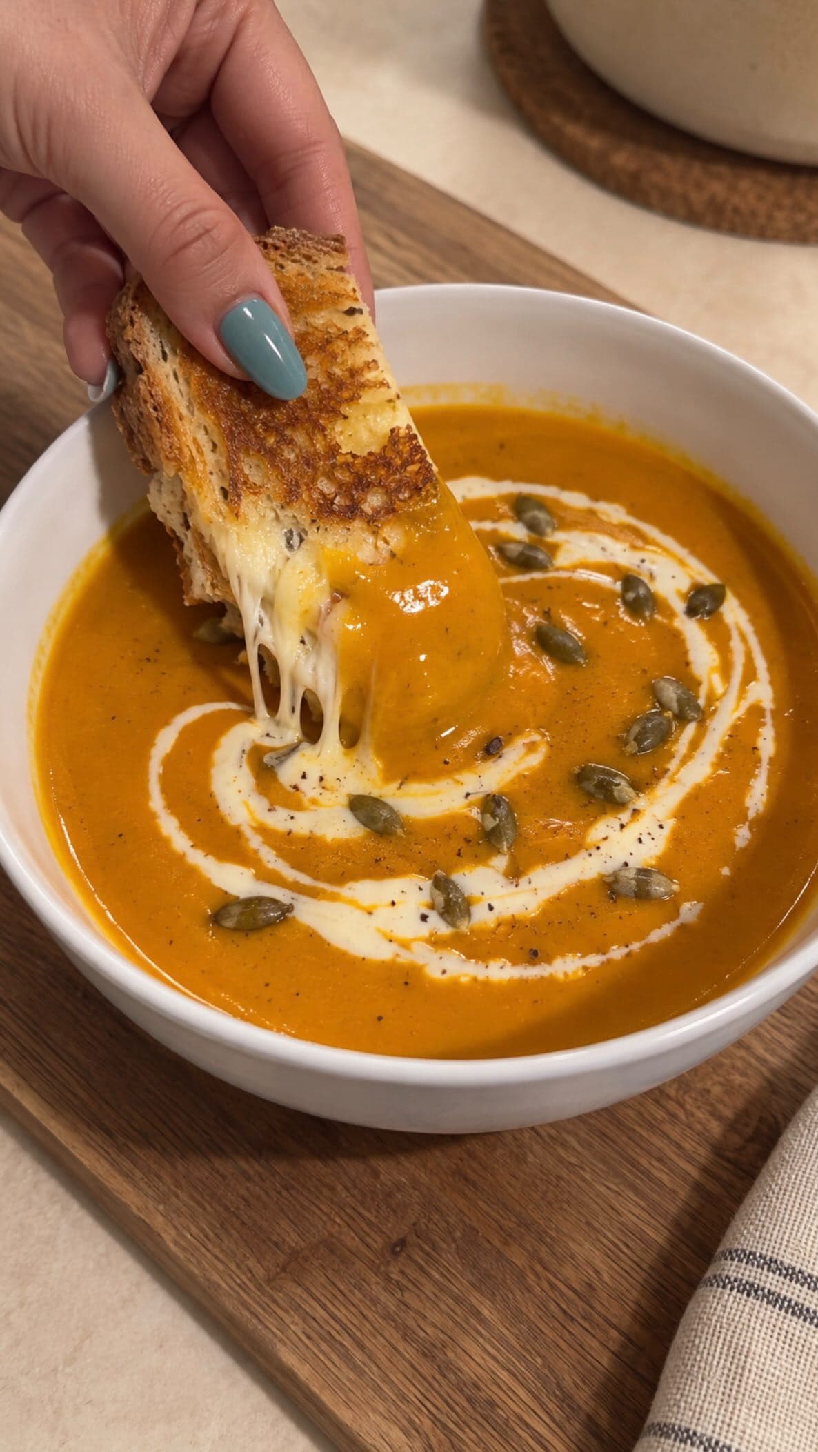 Cozy Roasted Pumpkin Soup with Grilled Cheese