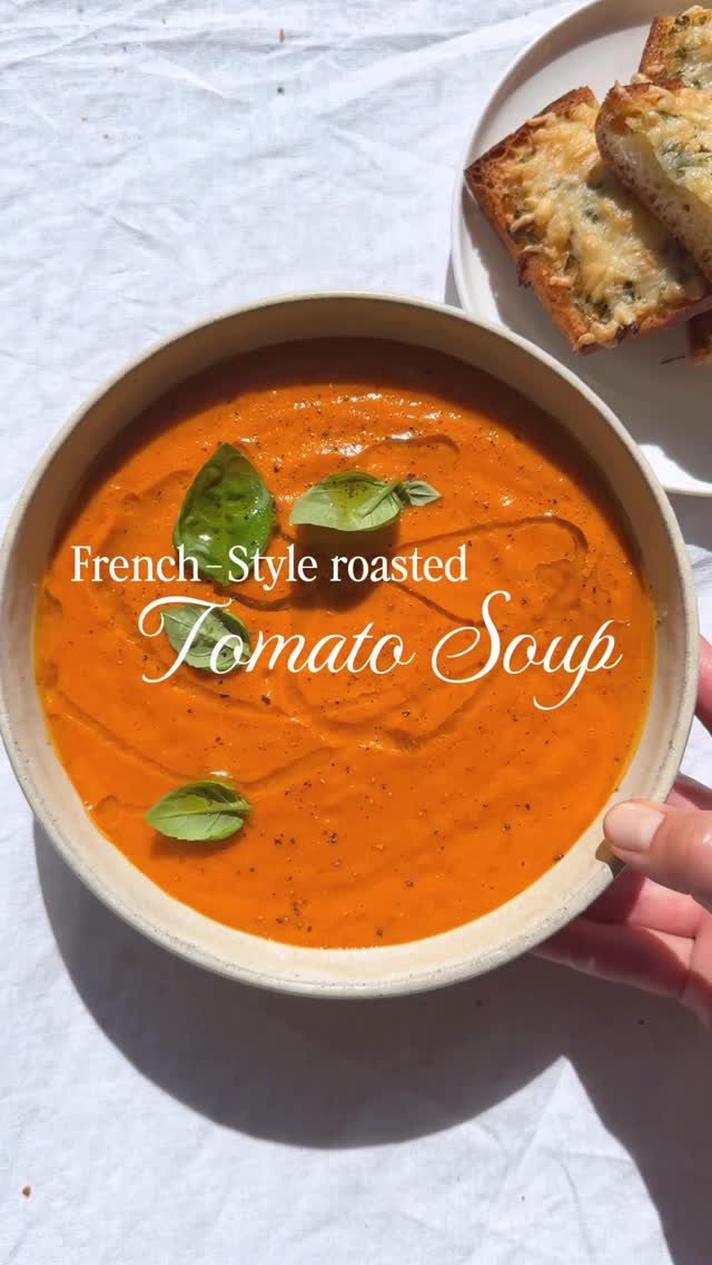 Roasted Tomato Soup with French Twist & Garlic Cheese Baguette