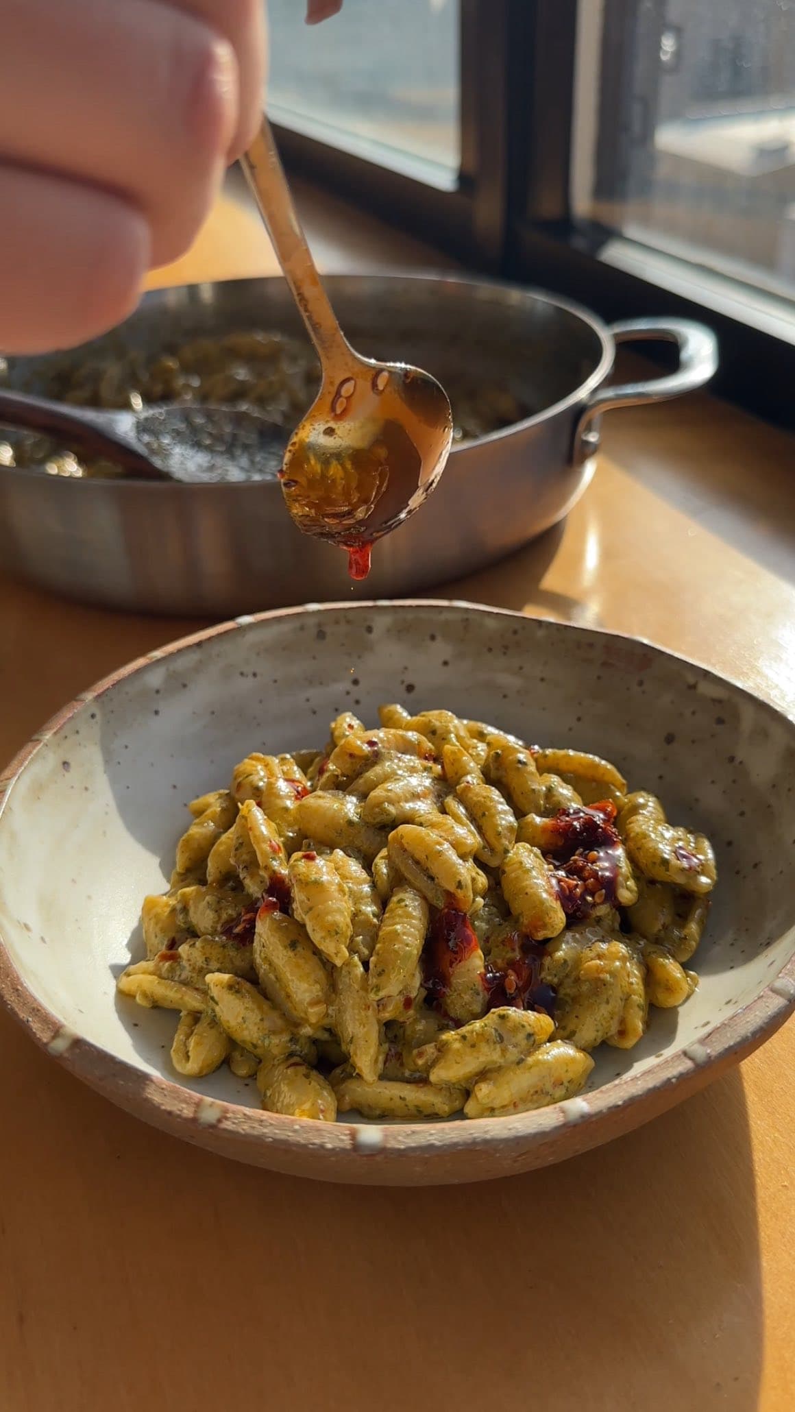 Chili Crisp Pesto Pasta