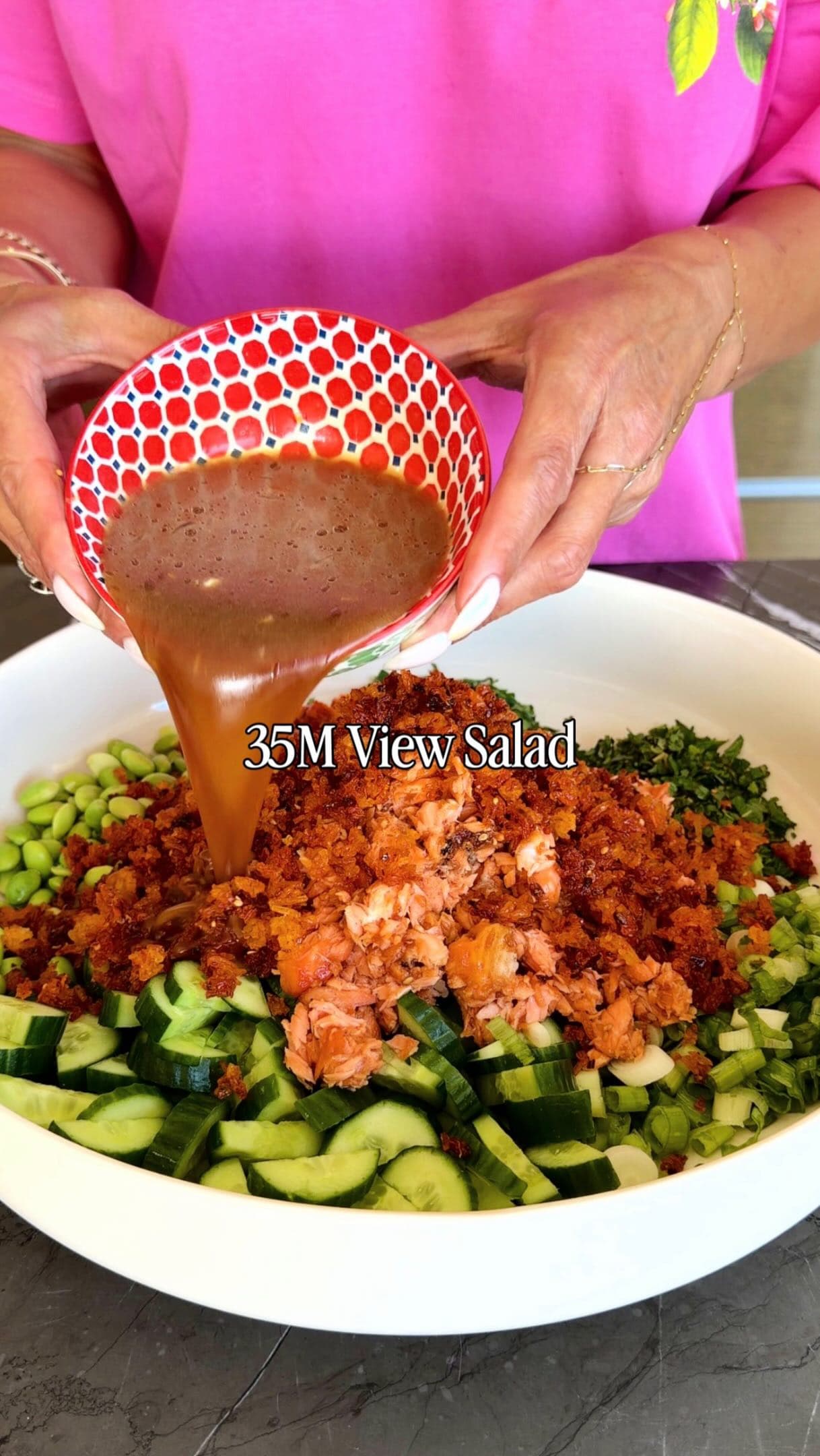 Crispy Rice Nam Khao Salad with Teriyaki Salmon