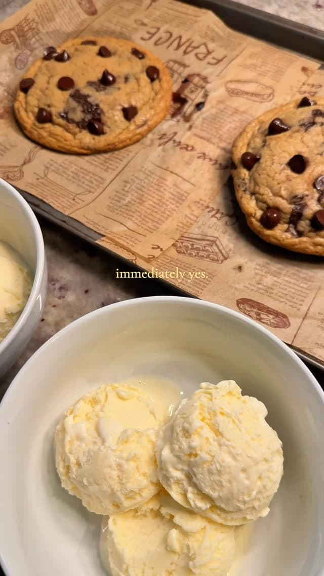 Warm Chocolate Chip Cookies over Ice Cream