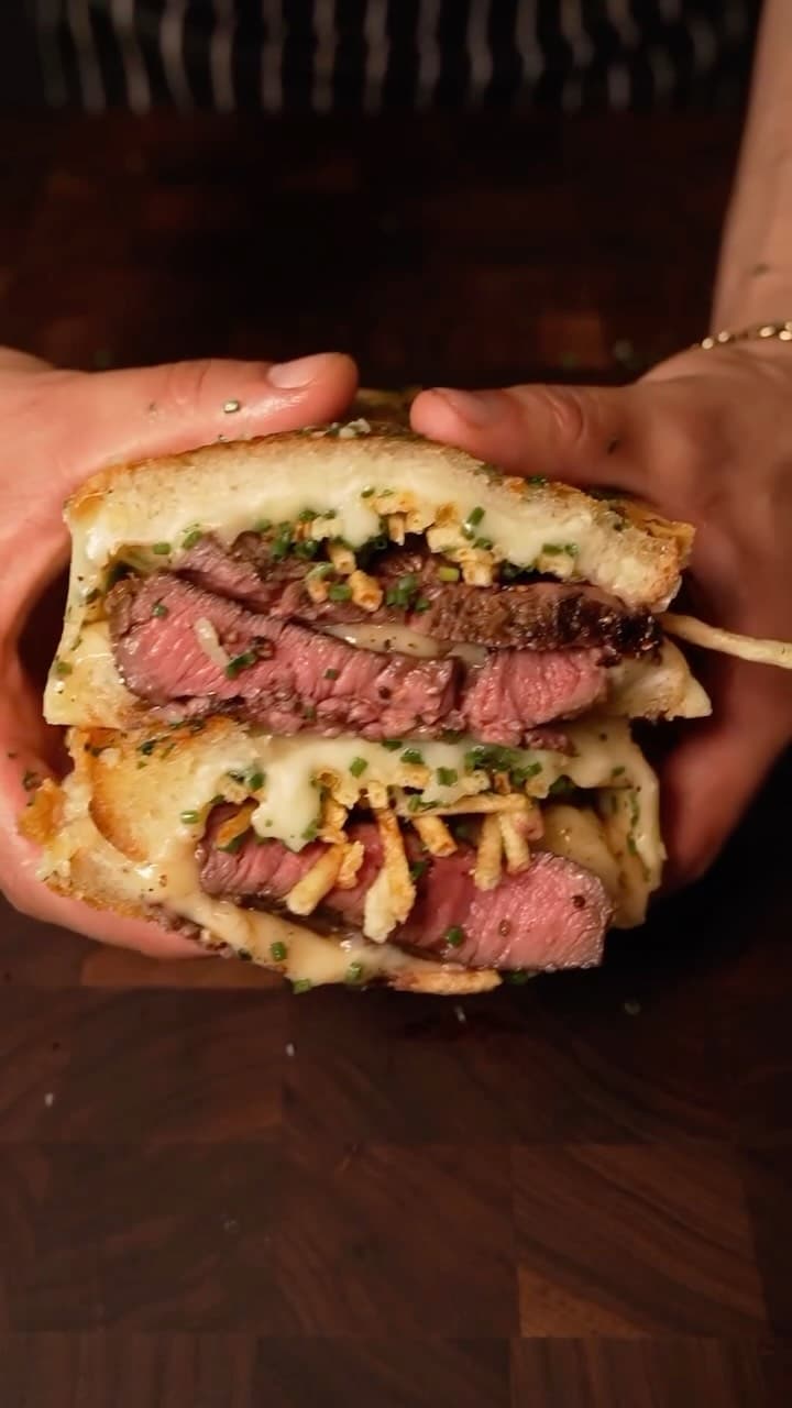 Steak Grilled Cheese with French Onion Soup