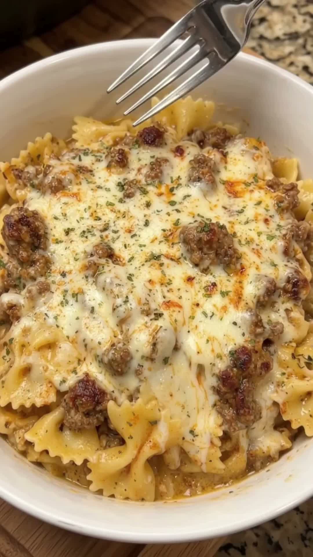 Creamy Mozzarella Parmesan Beef Bowties