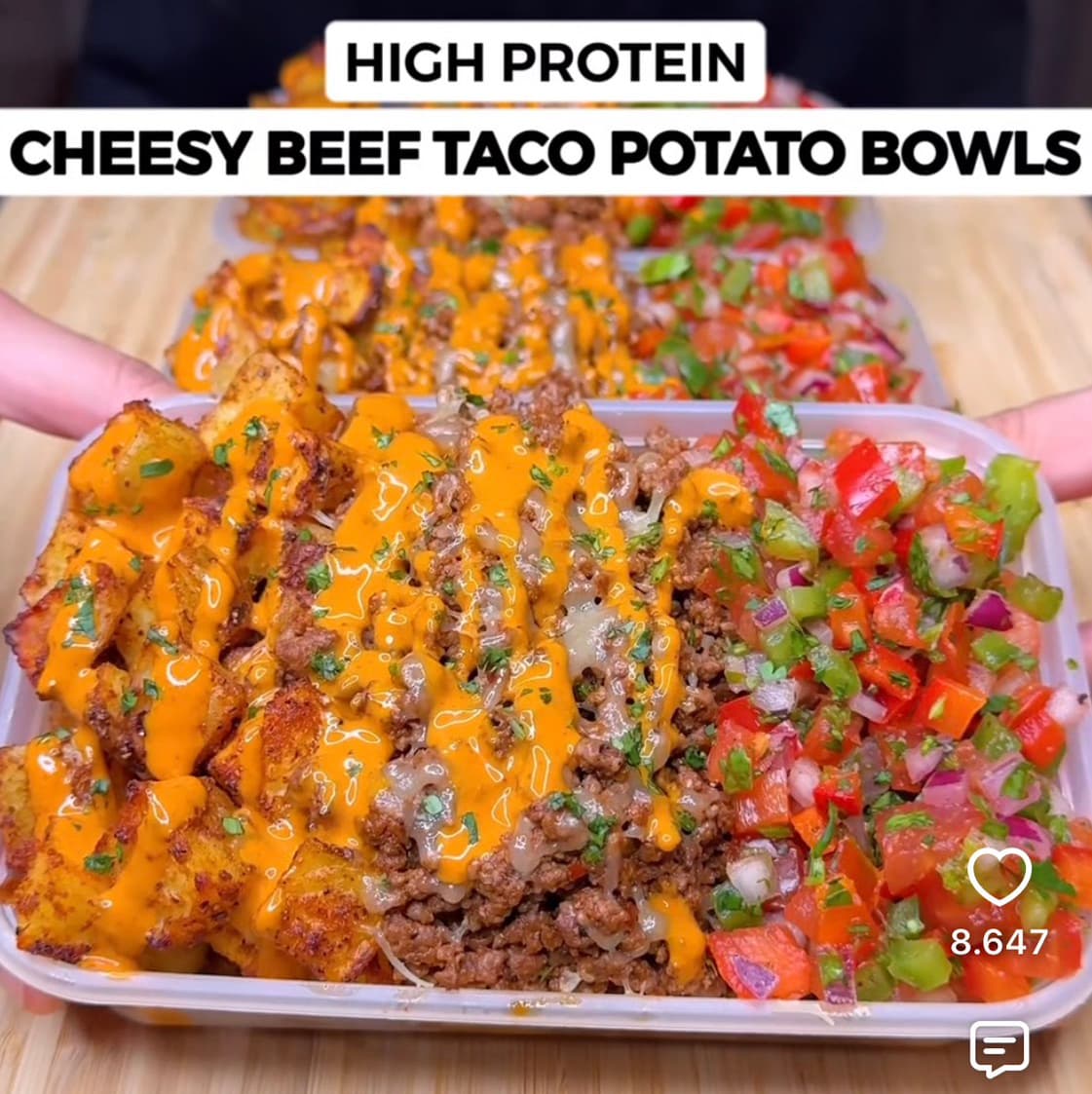 High Protein Cheesy Beef Taco Potato Bowls