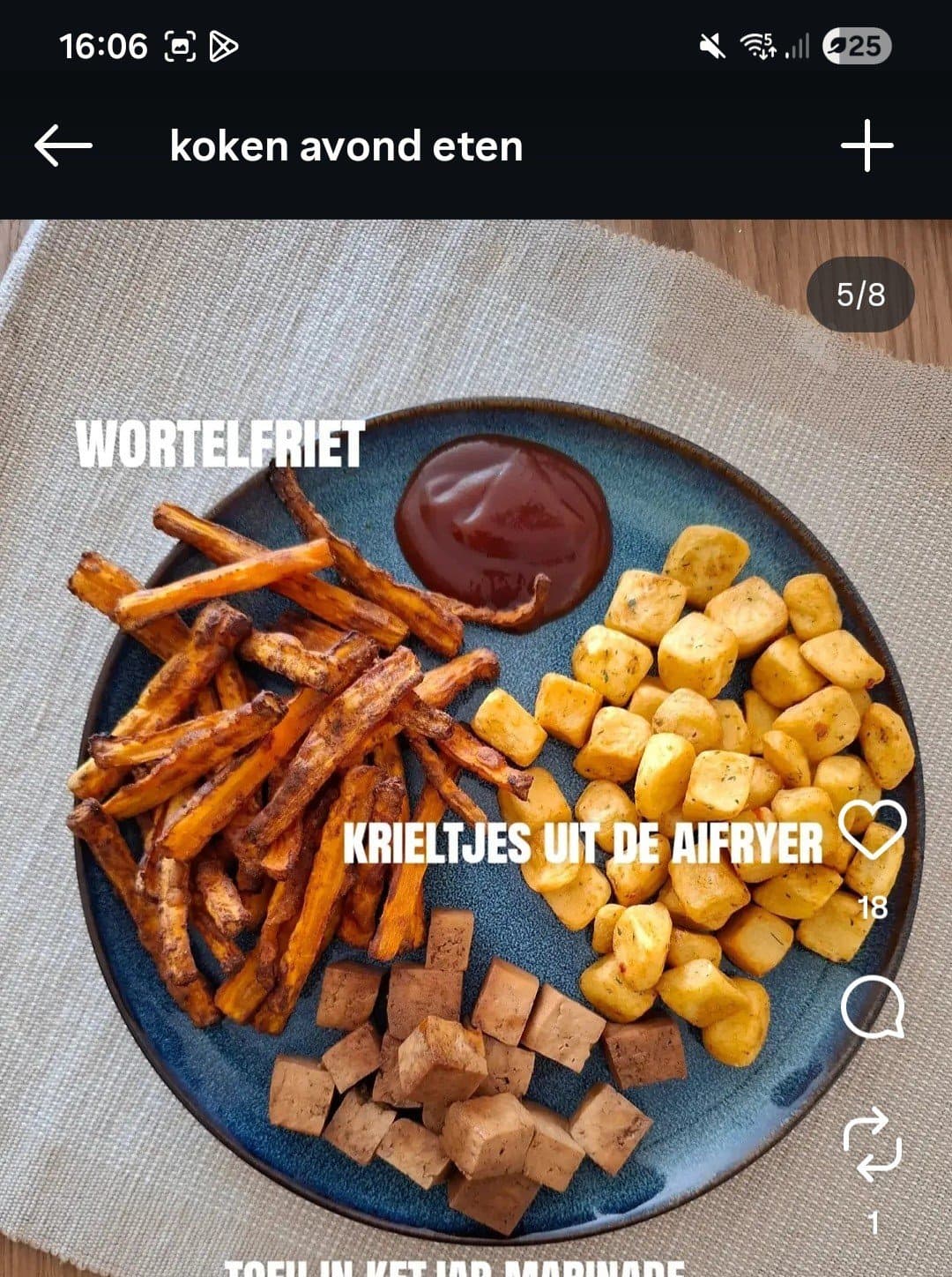 Airfryer wortelfriet met krieltjes en tofu