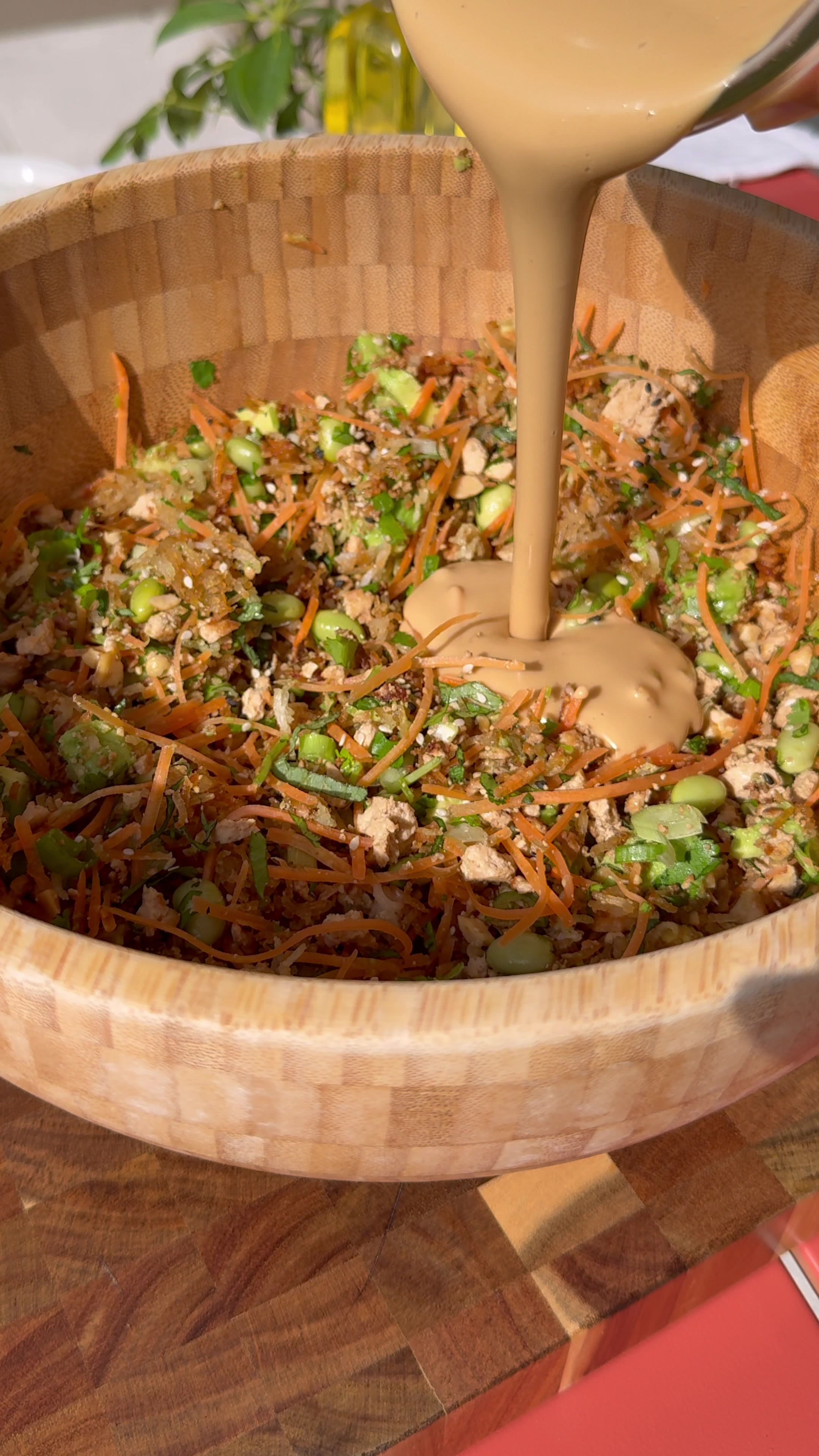 Crispy Rice Salad with Creamy Peanut Sauce