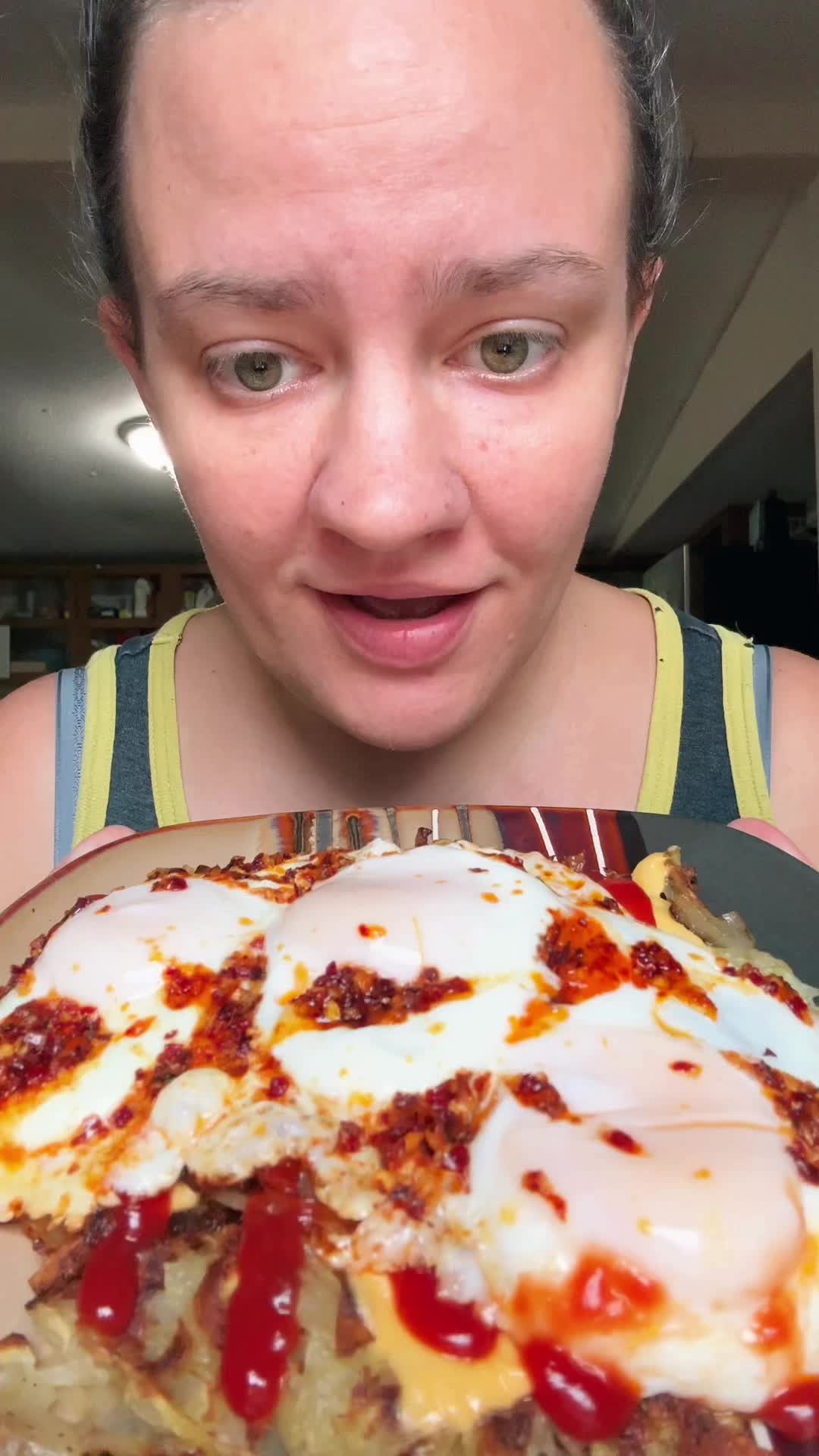 Cheesy Chili Oil Hash Browns with Runny Eggs