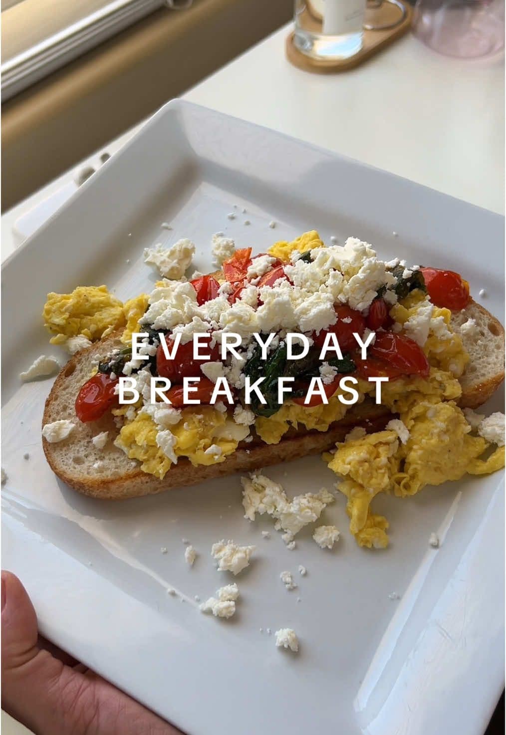 Pan Toasted Sourdough Breakfast with Eggs, Tomatoes, Spinach & Feta