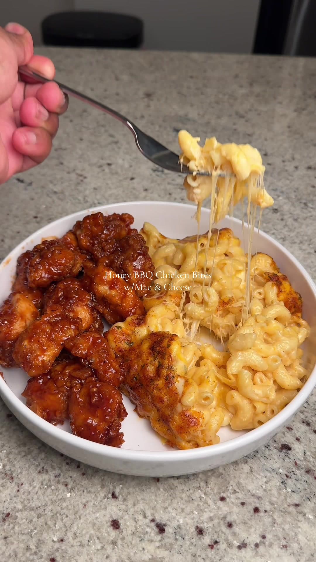 Honey BBQ Chicken Bites with Mac & Cheese