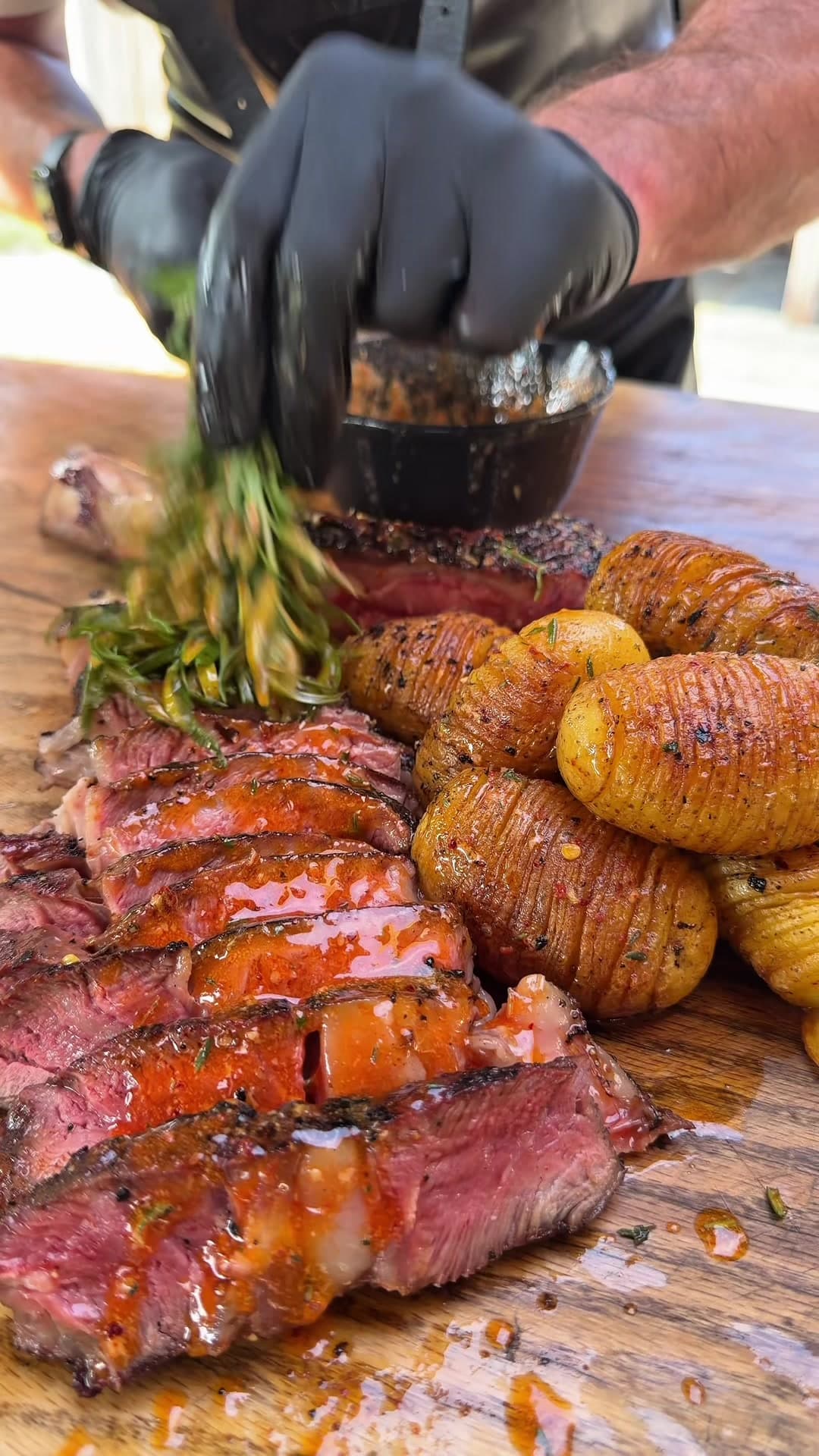 Tomahawk Steak with Hasselback Potatoes & Mediterranean Butter