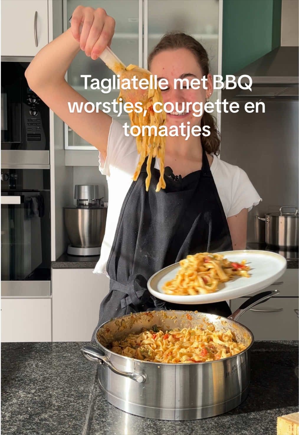 Tagliatelle with BBQ Sausages, Zucchini and Cherry Tomatoes