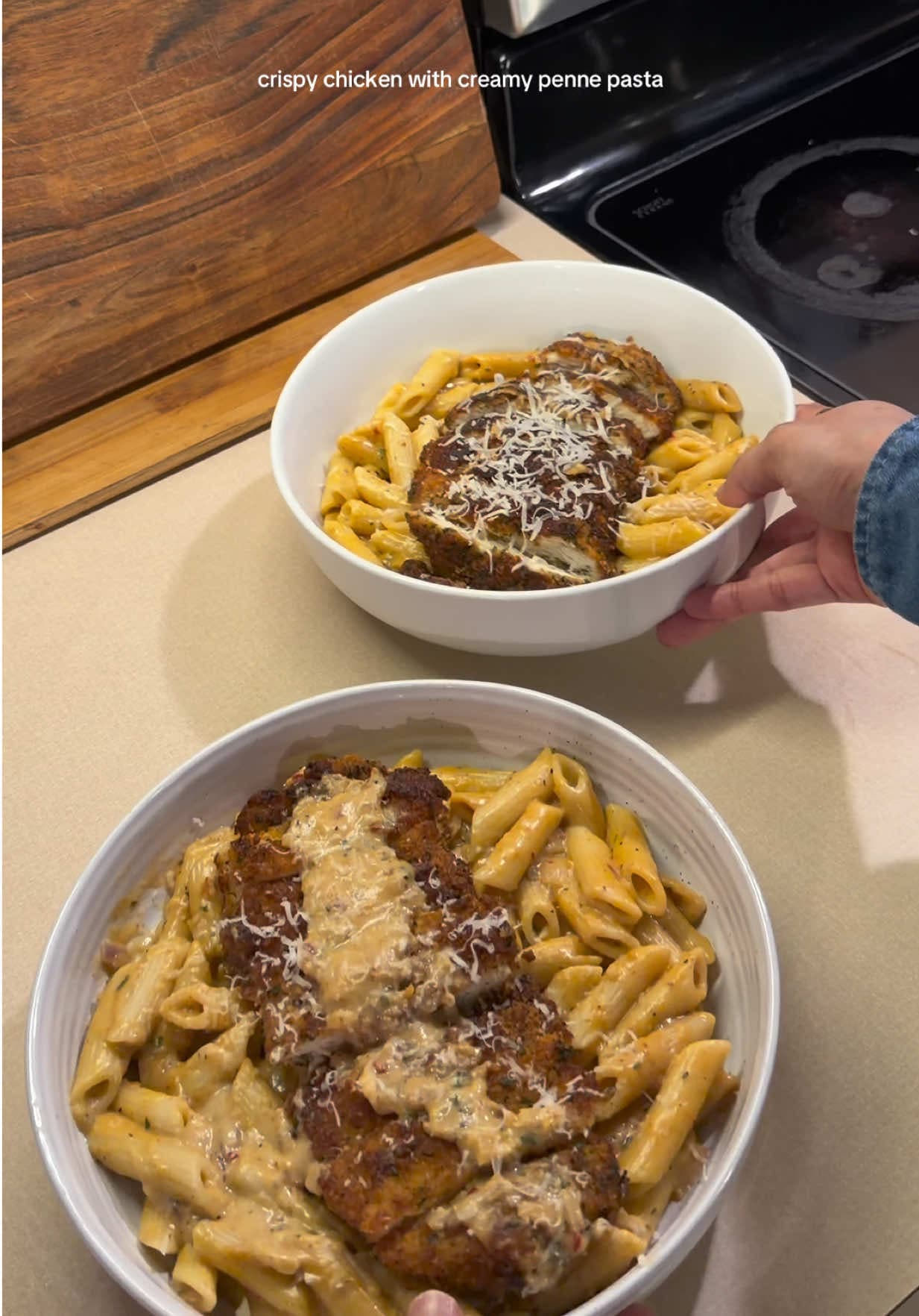 Crispy Chicken with Creamy Penne Pasta