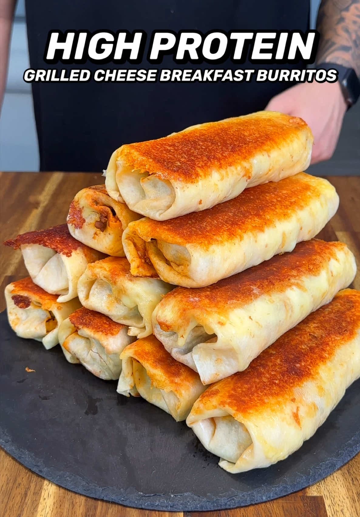 High Protein Grilled Cheese Breakfast Burritos