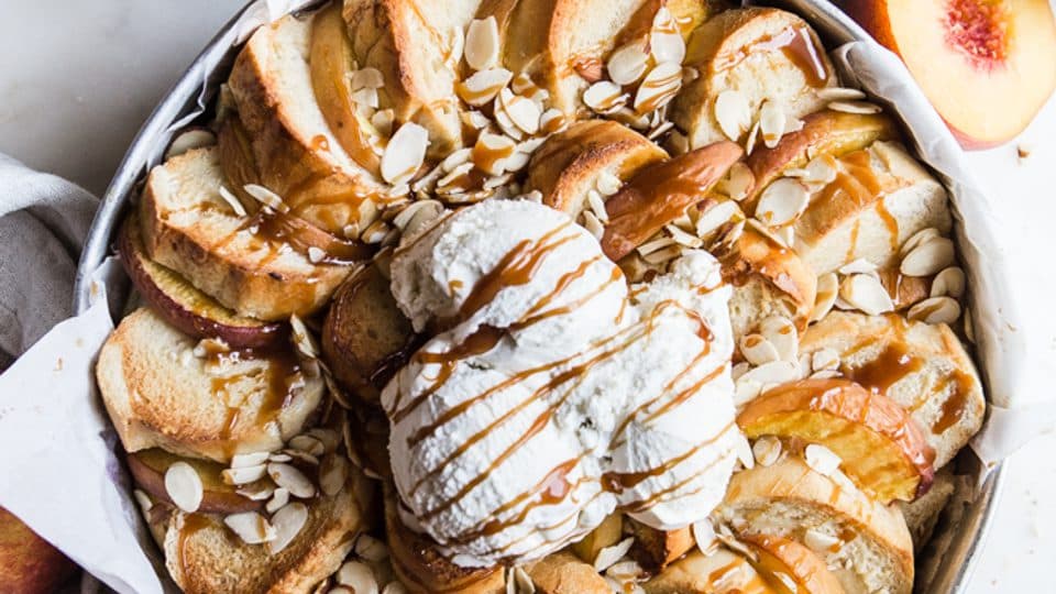 Almond Peach Bread Pudding