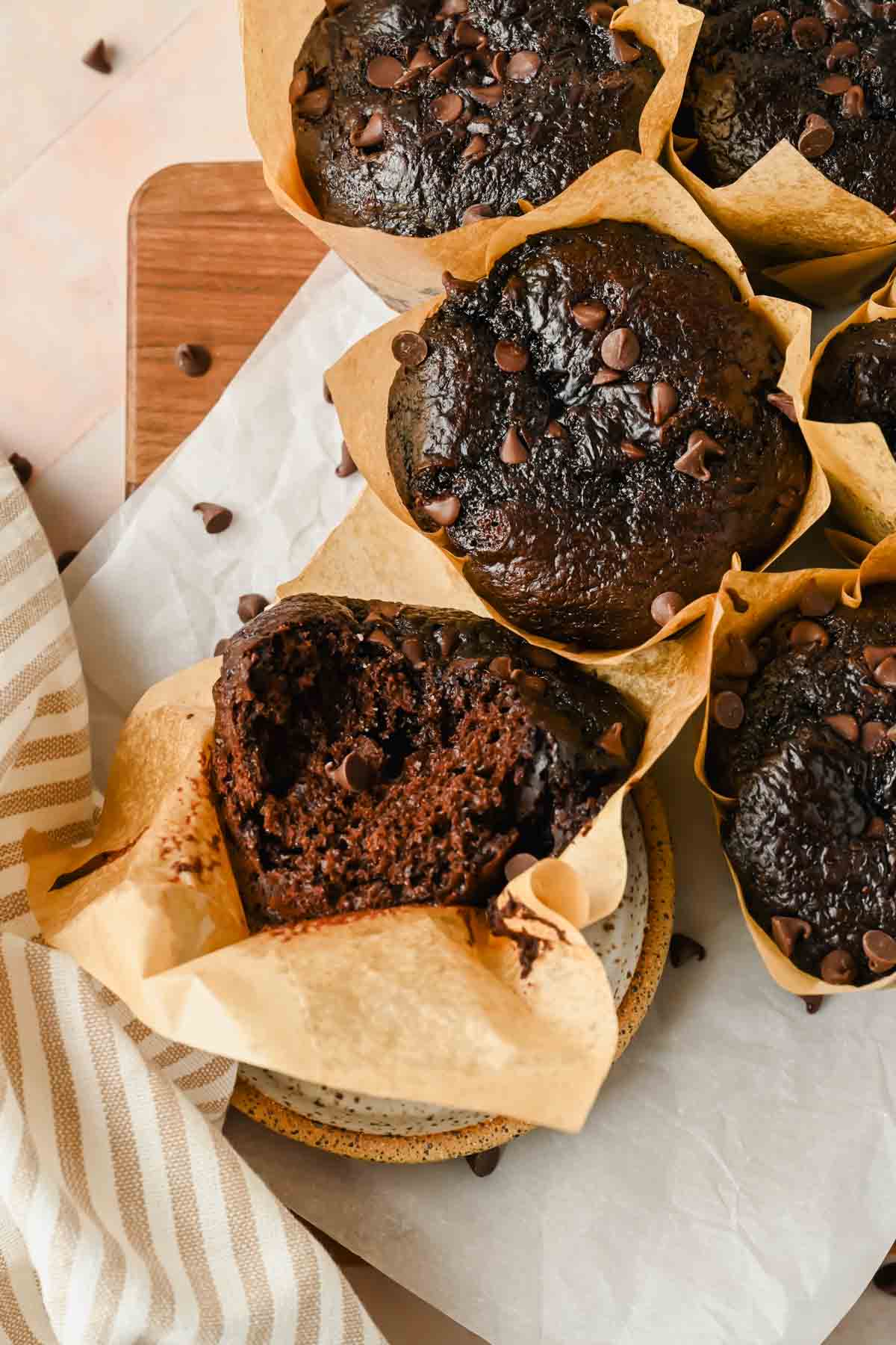 One Bowl Double Chocolate Banana Muffins