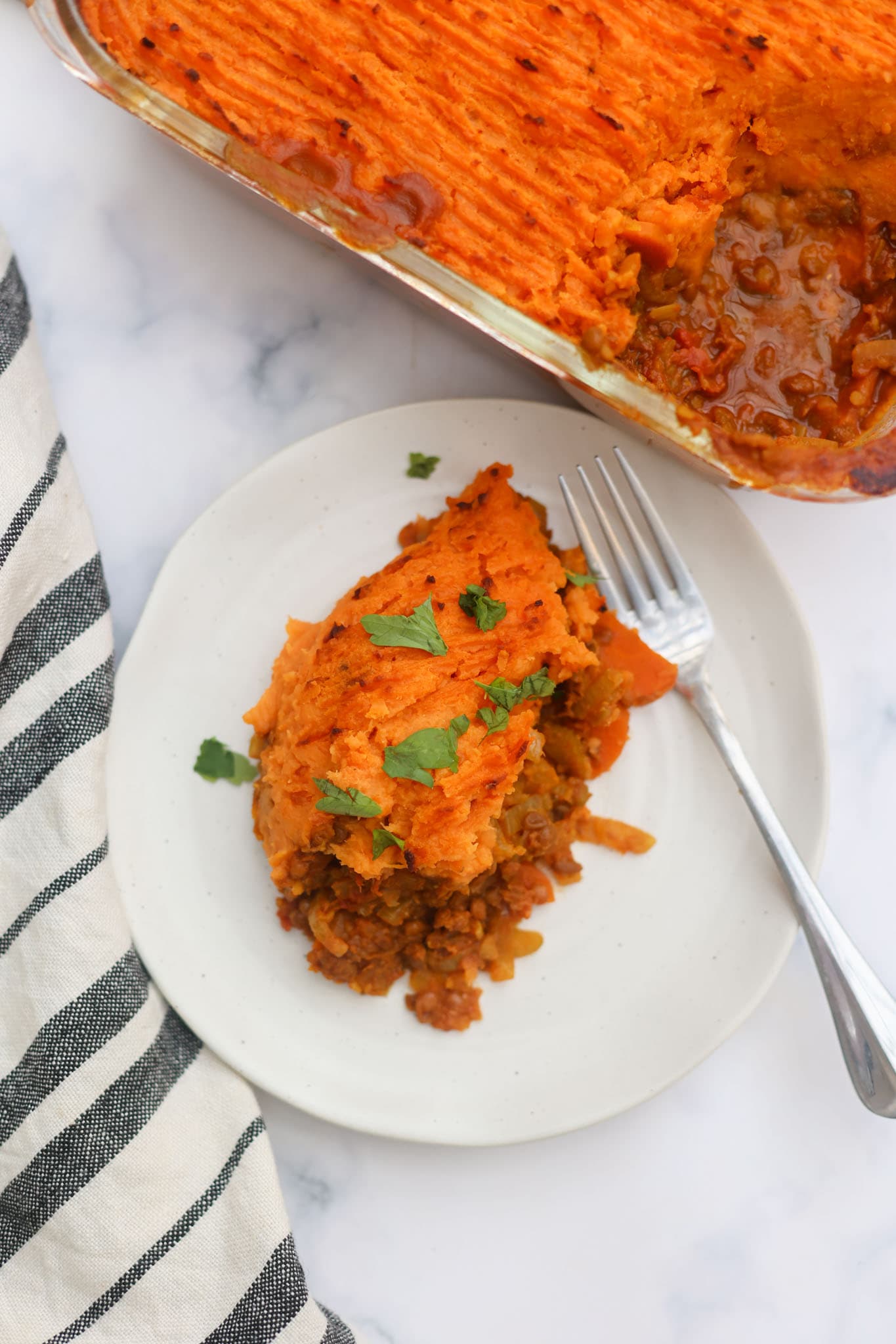 Spiced Vegan Cottage Pie with Sweet Potato Mash